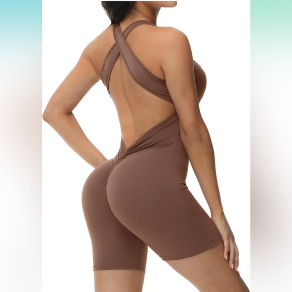 Athletic Rompers Workout One Piece Shorts Bodysuit - Picture 6 of 6